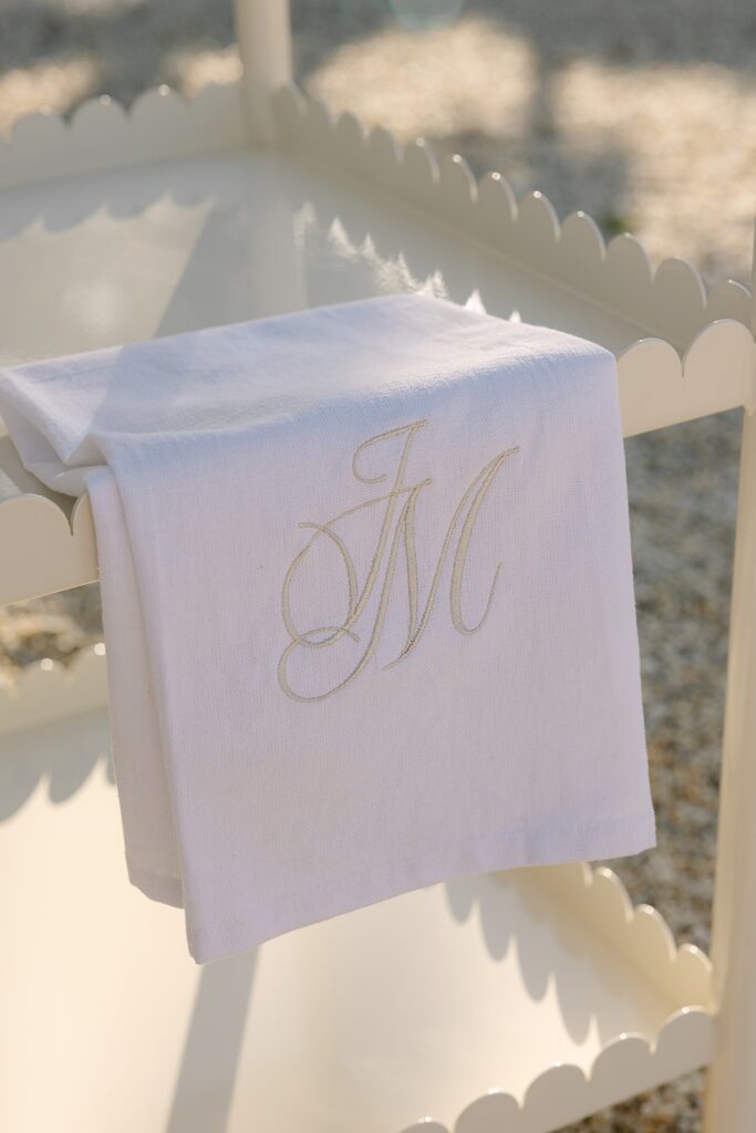 custom napkins with embroidered initials on drink cart