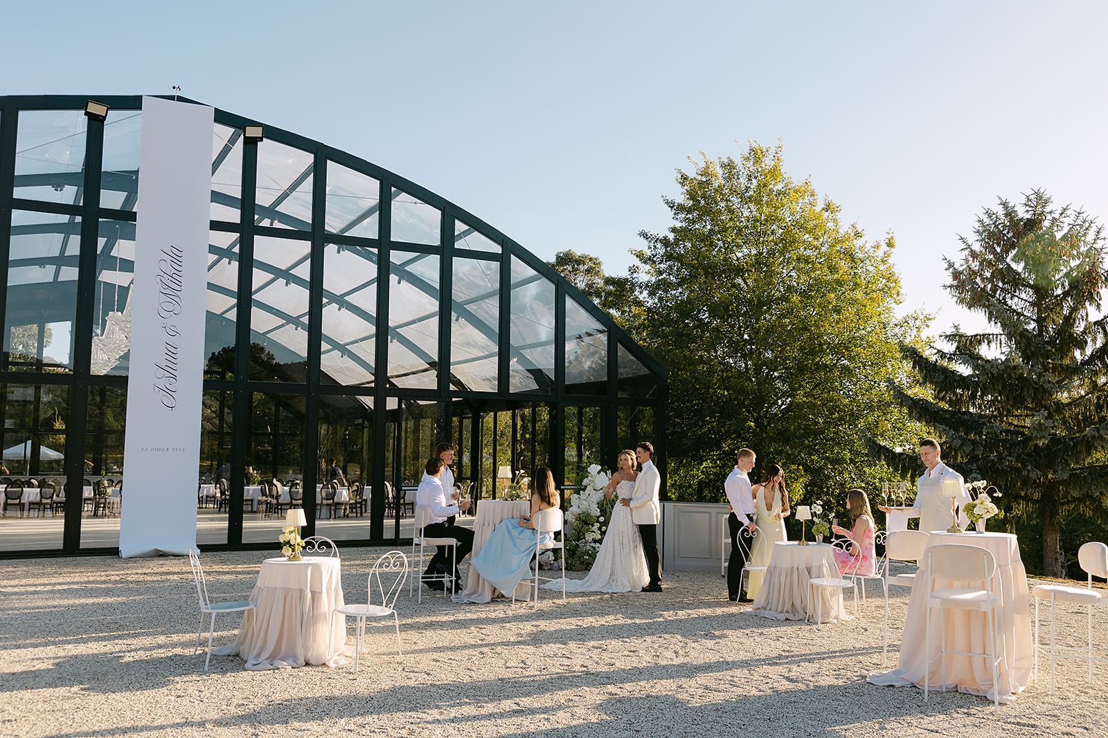 outdoor cocktail area setup at alora macedon wedding venue
