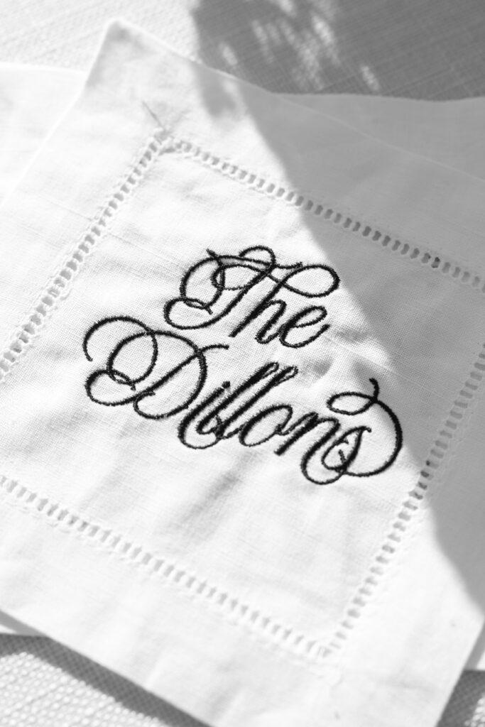 custom embroidered napkins for wedding at alora macedon