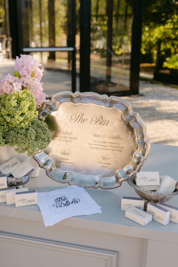 bar table styling for wedding ceremony at alora macedon