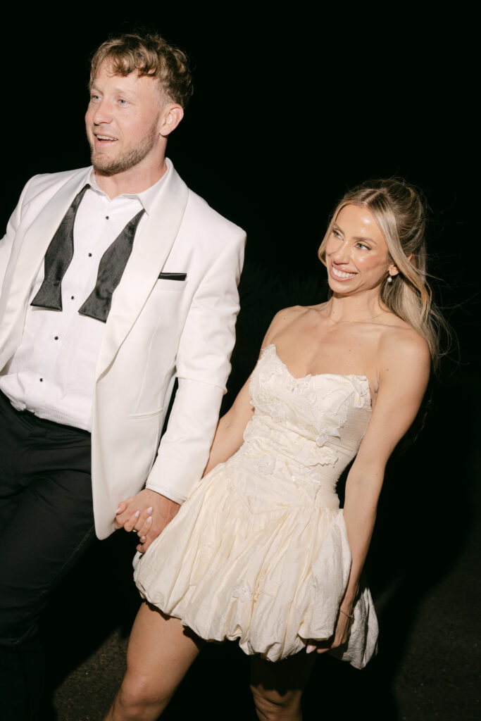 bride and groom arriving at Goonoo Goonoo Station reception in different outfit 