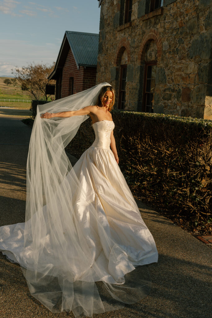 editorial bridal portrait at golden hour at Goonoo Goonoo Station wedding venue