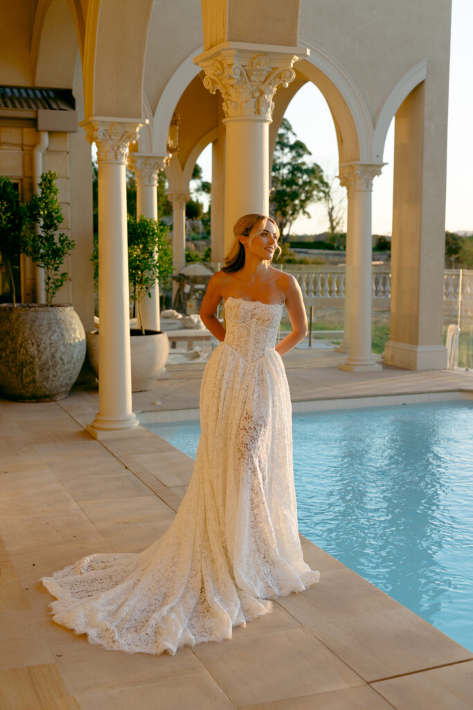 aston bridal lace wedding dress with basque waist, shot by ashleigh haase photography