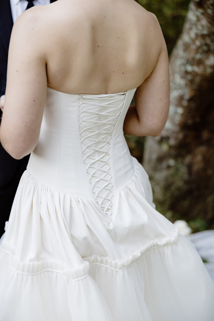 mia atelier harper strapless wedding gown with structured bodice shot by ashleigh haase photography