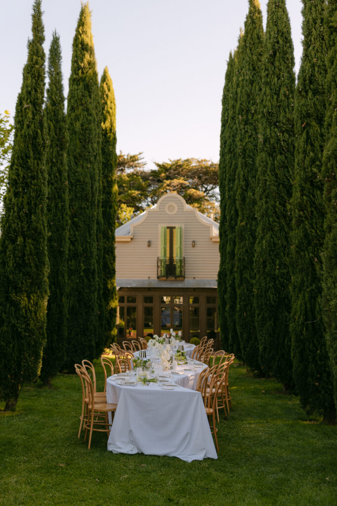 outdoor garden reception styling at brolga hill estate in Daylesford