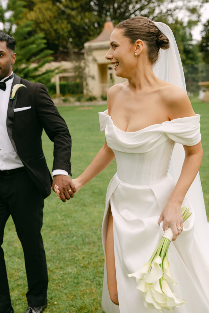 editorial portrait of bride wearing mariana hardwick odette wedding gown, shot by ashleigh haase photography 