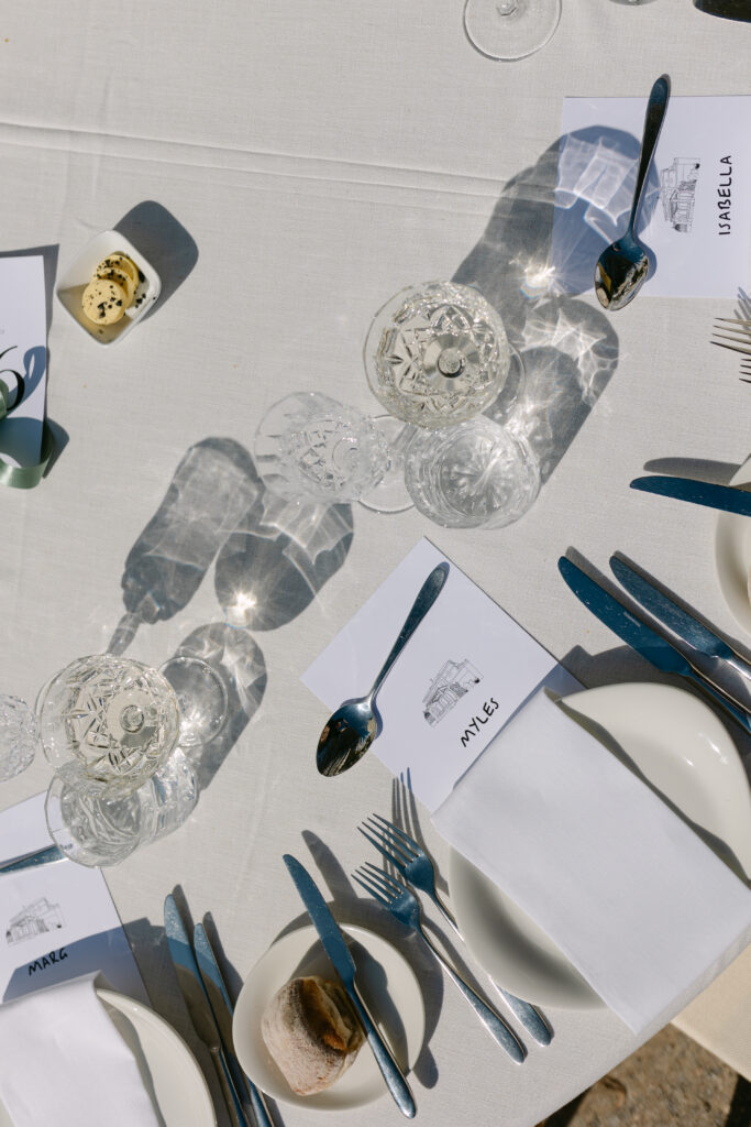 closeup of wedding reception table styling at ripponlea estate
