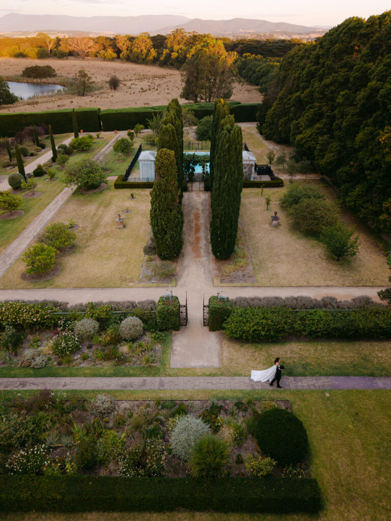 drone portrait of Coombe Yarra Valley european inspired wedding venue victoria